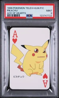 PSA 9 MINT 1998 Pokemon Televi-Kun Pikachu Ace of Hearts playing card - Image 1