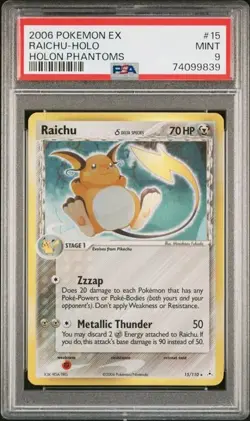 PSA 9 Raichu 15/110 EX Holon Phantoms Delta Species Holo Foil 2006 Pokemon Card - Image 1