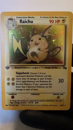 Pokemon TCG Raichu 1st Edition Holo Card 14/62 Fossil 1999 - Image 2