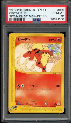 Pokemon Japanese Growlithe Town on No Map 1st Ed. 015/092 PSA 10 GEM MINT - Image 1