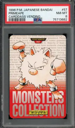 Pokemon Japanese Primeape Bandai Carddass Vending 1996 Red No. 057 PSA 8 NM-MT - Image 1