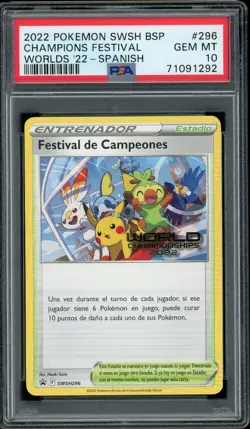 Pokemon SPANISH Champions Festival 2022 World Championships Promo SWSH96 PSA 10 - Image 1