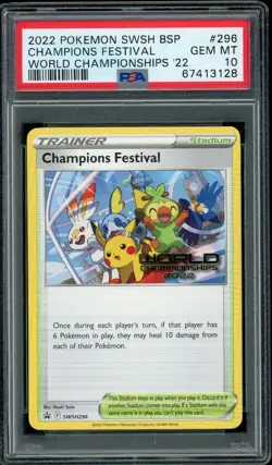 Pokemon Champions Festival 2022 English World Championships Promo SWSH296 PSA 10 - Image 1