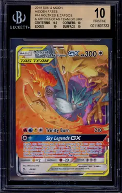 2019 Pokemon S&M Hidden Fates Moltres & Zapdos & Articuno GX #44 BGS 10 PRISTINE - Image 1