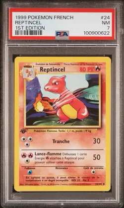 1999 Pokemon FRENCH 1st Edition Base Set Reptincel-Charmeleon 24/102 PSA 7 NM - Image 1