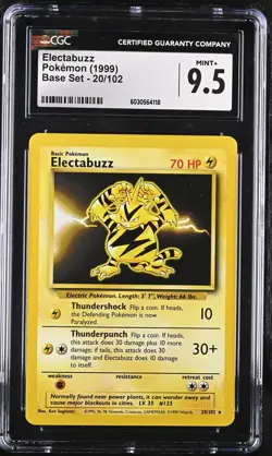 CGC 9.5 MINT+ Electabuzz 1999 Base Set 20/102 Rare Pokemon Card - Image 1