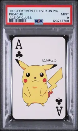 PSA 9 MINT 1998 Pokemon Televi-Kun Pikachu Ace of Clubs playing card - Image 1