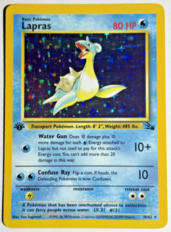 Pokemon TCG Lapras 1st Edition Rare Holo Card #10/62 Fossil - Image 1