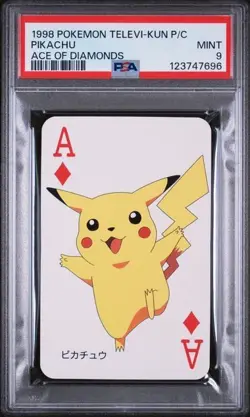 PSA 9 MINT 1998 Pokemon Televi-Kun Pikachu Ace of Diamonds playing card - Image 1