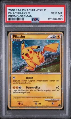 PSA 10 GEM MINT 2010 POKEMON WORLD COLLECTION PIKACHU HOLO PROMO GERMAN - Image 1