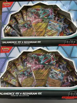 Authentic 2025 Pokemon Salamance EX & Reshiram EX Premium Collection Box Sealed - Image 1