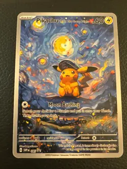Pokemon Pikachu Starry Night Van Gogh Beautiful Moon. THIS IS A FAN ART CARD - Image 1