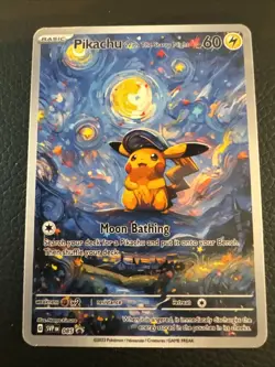 Pokemon Pikachu Starry Night Van Gogh Beautiful Moon. THIS IS A FAN ART CARD - Image 2