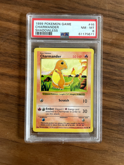 POKEMON PSA 8 MINT 1999 CHARMANDER SHADOWLESS BASE SET ORIGINAL CARD 46/102 - Image 1