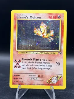 Pokemon TCG Blaine's Moltres Gym Heroes Holo Card 1/132 - Swirl - Small Dent - Image 2