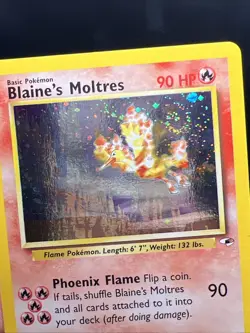 Pokemon TCG Blaine's Moltres Gym Heroes Holo Card 1/132 - Swirl - Small Dent - Image 3