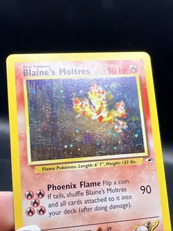 Pokemon TCG Blaine's Moltres Gym Heroes Holo Card 1/132 - Swirl - Small Dent - Image 4