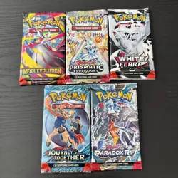 Pokemon TCG Pack Lot Of 5 Packs! Mega Evolutions, Prismatic, WF, JT, PR - Image 1