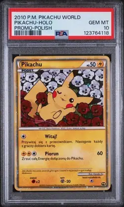 PSA 10 GEM MINT 2010 POKEMON WORLD COLLECTION PIKACHU HOLO PROMO POLISH - Image 1
