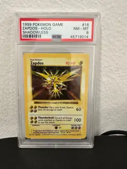 ⚡ SHADOWLESS ZAPDOS 16/102 - PSA 8 Holo - Pokemon Base Set⚡English Near Mint - Image 1