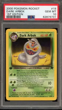 Pokemon Dark Arbok Team Rocket 1st Edition NON Holo Rare #19 PSA 10 Gem Mint - Image 1