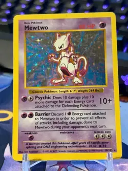 Pokemon TCG Mewtwo Base Set Shadowless 10/102 Holo Unlimited Rare WOTC LP Card - Image 1