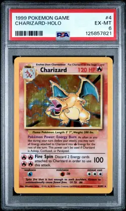 1999 POKEMON BASE SET UNLIMITED #4 CHARIZARD-HOLO PSA 6 - Image 1