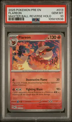 PSA 10 Flareon Master Ball Reverse Holo 013 2025 Pokemon Prismatic English EN - Image 1