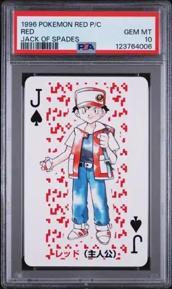 PSA 10 GEM MINT 1996 POKEMON RED VERSION PLAYING CARDS RED ASH JACK OF SPADES - Image 1