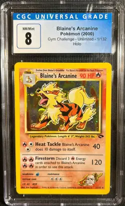2000 Pokemon Gym Challenge - Blaine's Arcanine Holo 1/132 - NM/Mint CGC 8 - Image 1