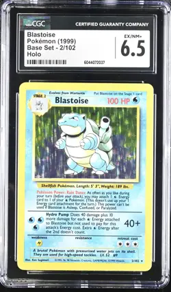 CGC 6.5 Blastoise 1999 Base Set 2/102 Holo Pokemon Card - Image 1
