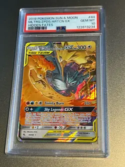 2019 Pokemon Hidden Fates Moltres Zapdos Articuno GX Card 44/68 Graded PSA 10 - Image 1