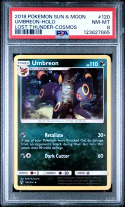 2018 POKEMON SUN & MOON LOST THUNDER COSMOS #120 UMBREON-HOLO PSA 8 - Image 1