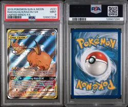 2019 Pokemon S&M Unified Minds Raichu/Alolan Raichu Gx 221/236 Full Art PSA 9 - Image 1