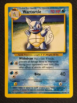 Wartortle 42/102 Base Set Regular Vintage Non-holo Pokemon TCG - Image 1