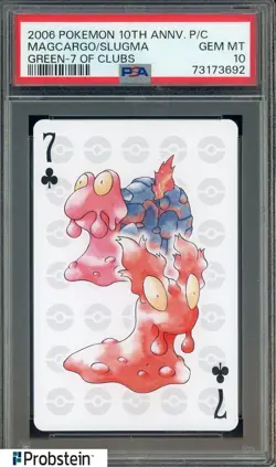 2006 Pokemon 10th Anniversary Playing Card 7 Of Clubs Magcargo Slugma PSA 10 - Image 1