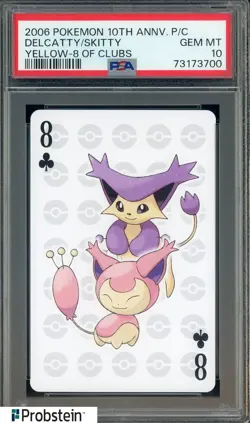 2006 Pokemon 10th Anniversary Playing Card 8 Of Clubs Delcatty Skitty PSA 10 - Image 1