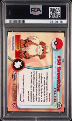 2000 TOPPS CHROME POKEMON T.V. 58 GROWLITHE | PSA 10 - Image 2