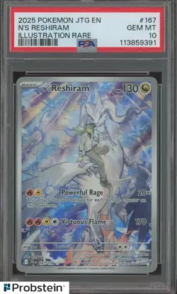 2025 Pokemon JTG EN Enchanced Bstr Box Topper #167 N's Reshiram PSA 10 GEM MITN - Image 1