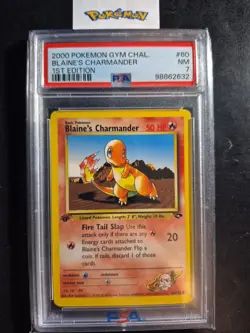 First Edition 2000 Pokemon Gym Challenge 60/132 Blaine's Charmander PSA NM 7 - Image 1