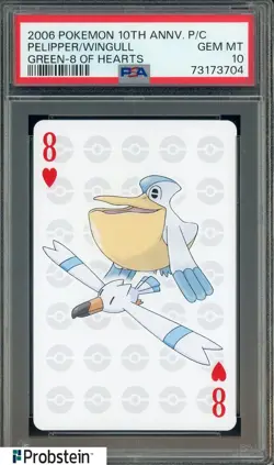 2006 Pokemon 10th Anniversary Playing Card 8 Of Hearts Pelipper Wingull PSA 10 - Image 1