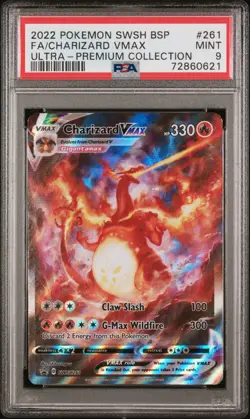 2022 Pokemon PSA 9 Mint Charizard Vmax UPC Full Art Black Star Promo Swsh #261 - Image 1