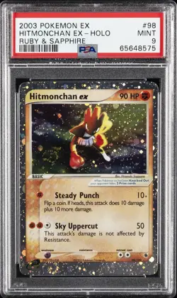 2003 POKEMON EX RUBY & SAPPHIRE #98 HITMONCHAN EX-HOLO PSA 9 - Image 1