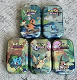 Pokemon TCG: Kanto Friends Mini Tins Complete Art Set ~ All 5 Tins ~ *EMPTY* - Image 1