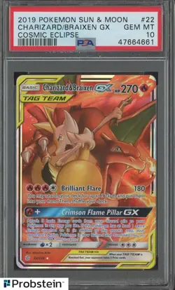 2019 Pokemon S & M Cosmic Eclipse #22 Charizard Braixen Gx PSA 10 EM MINT - Image 1