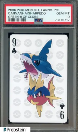 2006 Pokemon 10th Anniversary Playing Card 9 Of Clubs Carvanha Sharpedo PSA 10 - Image 1