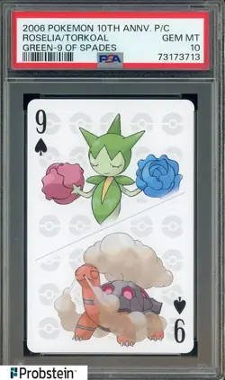 2006 Pokemon 10th Anniversary Playing Card 9 Of Spades Roselia Torkoal PSA 10 - Image 1