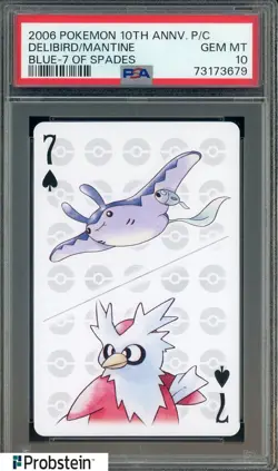 2006 Pokemon 10th Anniversary Playing Card 7 Of Spades Delibird Mantine PSA 10 - Image 1