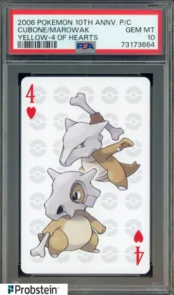 2006 Pokemon 10th Anniversary Playing Card 4 Of Hearts Cubone Marowak PSA 10 - Image 1