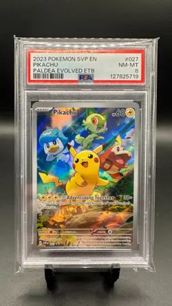 2023 Pokemon SVP EN Paldea Evolved ETB #027 Pikachu PSA 8 - Image 1